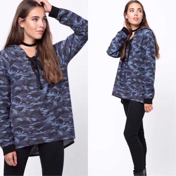 OLIVE CAMO LACE UP HOODIE - Picture 6 of 13